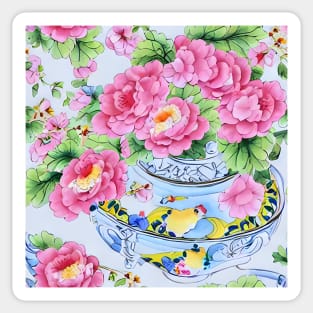 Roses in chinoiserie jars Sticker